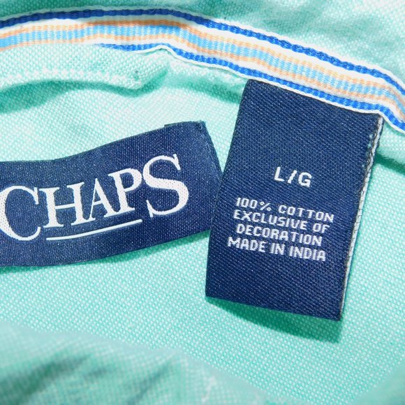 CHAPS Mens M Seafoam Aqua Long Sleeve Button Down Shirt 100% Cotton - Picture 5 of 10